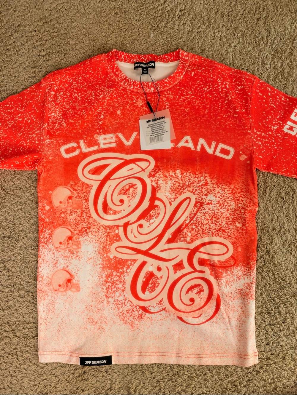Unisex Orange Cleveland Browns Jumbo Print Graphic T-Shirt XS OFF SEASON Brand
